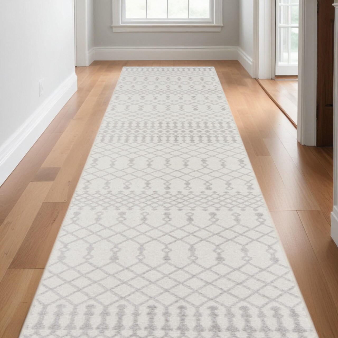 Edge Collections - 12' - Gray - Moroccan Design Washable Runner Rug - 1 Piece